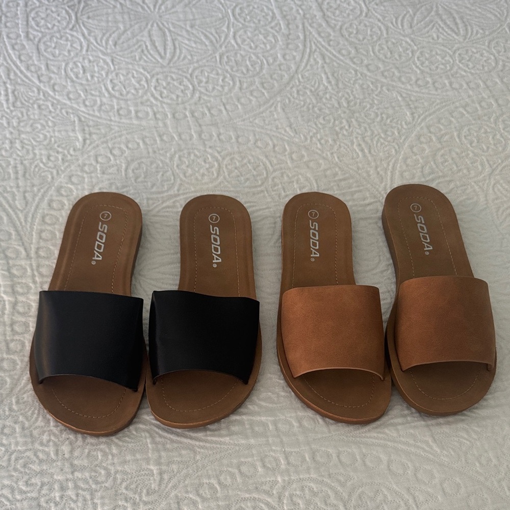 Soda set of 2 Slide Sandals in Black and Tan
